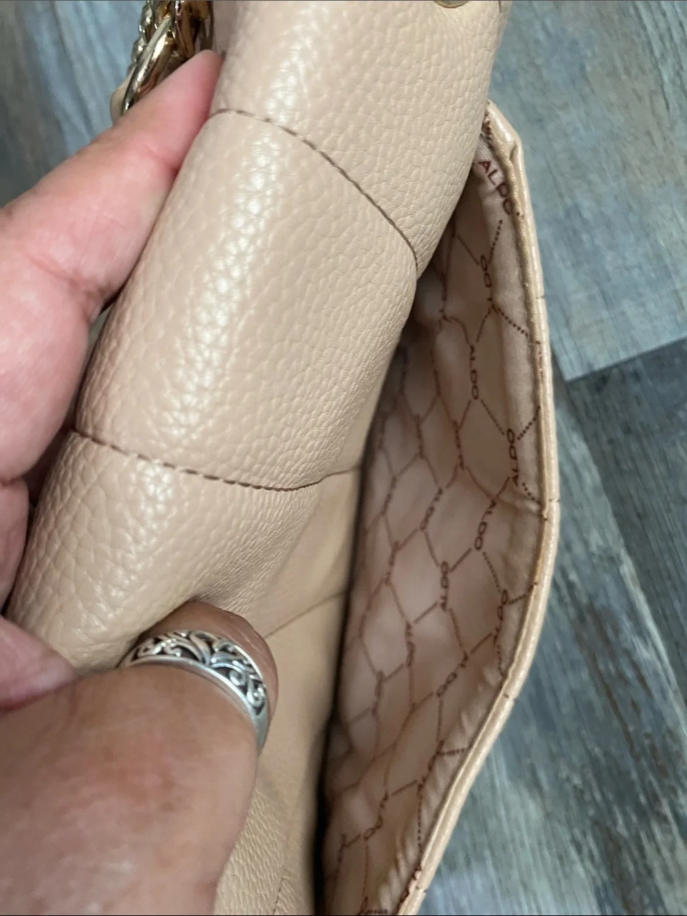 Aldo Nude Quilted & Pebbled Shoulder Bag with Gold Chain